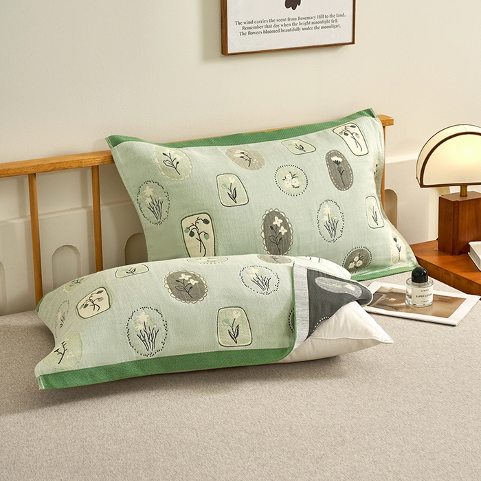 棠薇家纺 2025新款精梳棉六层纱单枕巾 枕巾单件 诗意绿