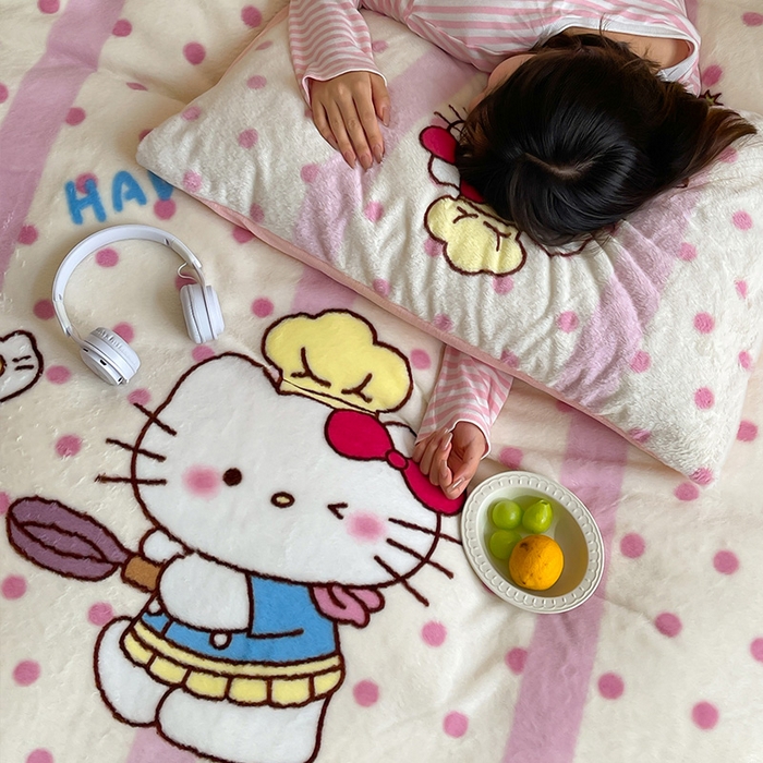 91家纺网 家纺一手货源 找家纺 安哆啦家纺 2025新款兔毛绒大版卡通牛奶绒兔兔绒印花四件套 烹饪猫