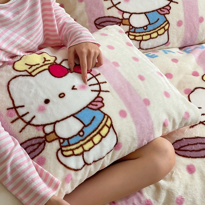 91家纺网 家纺一手货源 找家纺 安哆啦家纺 2025新款兔毛绒大版卡通牛奶绒兔兔绒印花四件套 烹饪猫