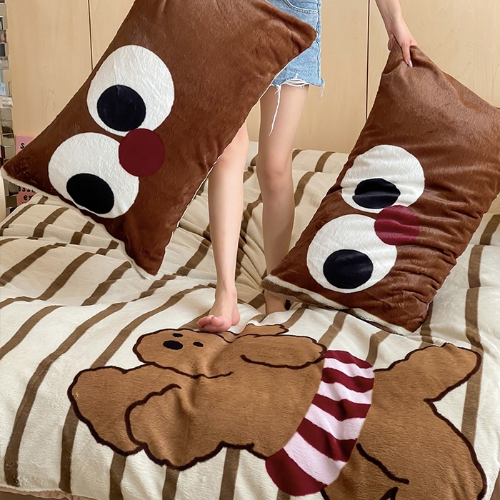 91家纺网 家纺一手货源 找家纺 安哆啦家纺 2025新款兔毛绒大版卡通牛奶绒兔兔绒印花四件套 巧克力狗