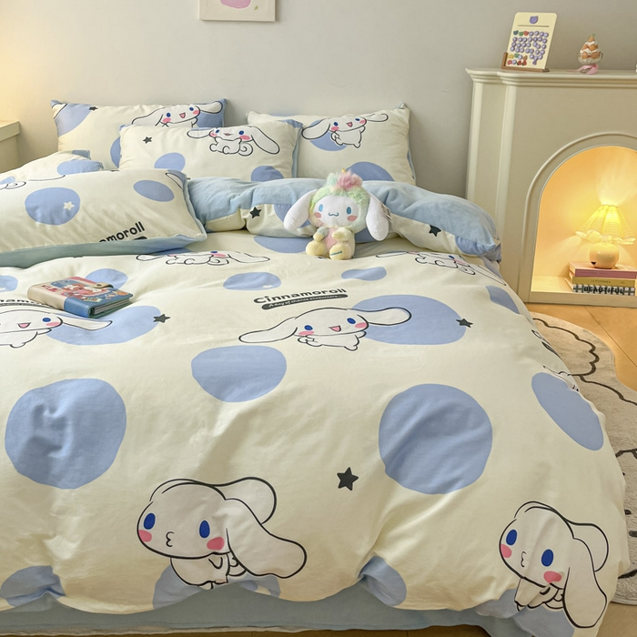 91家纺网 家纺一手货源 找家纺 晨希家居 2025A面40支全棉印花B版高克重牛奶绒棉加绒多规格套件棉加绒-波点狗