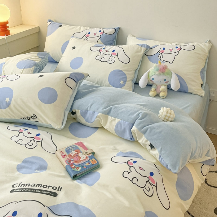 91家纺网 家纺一手货源 找家纺 晨希家居 2025A面40支全棉印花B版高克重牛奶绒棉加绒多规格套件棉加绒-波点狗