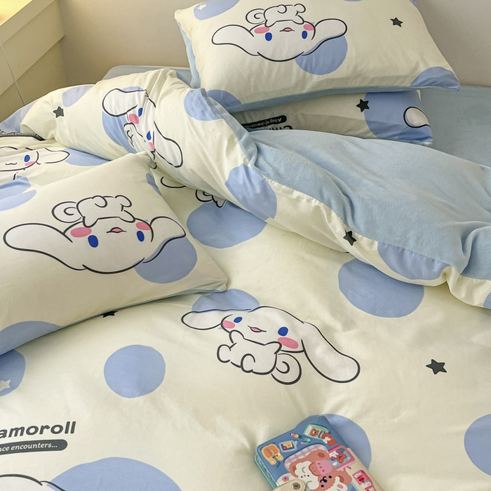 91家纺网 家纺一手货源 找家纺 晨希家居 2025A面40支全棉印花B版高克重牛奶绒棉加绒多规格套件棉加绒-波点狗