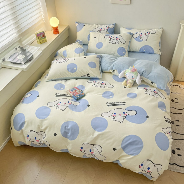 91家纺网 家纺一手货源 找家纺 晨希家居 2025A面40支全棉印花B版高克重牛奶绒棉加绒多规格套件棉加绒-波点狗