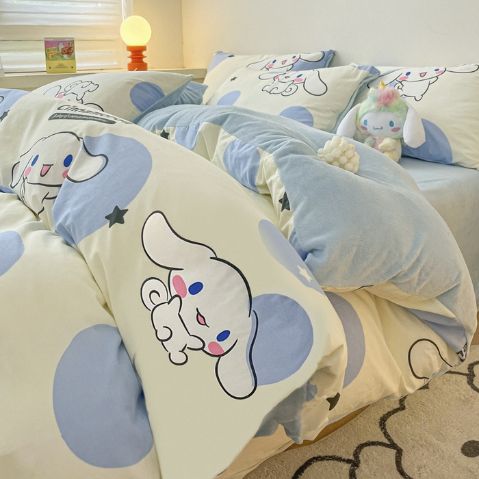 91家纺网 家纺一手货源 找家纺 晨希家居 2025A面40支全棉印花B版高克重牛奶绒棉加绒多规格套件棉加绒-波点狗