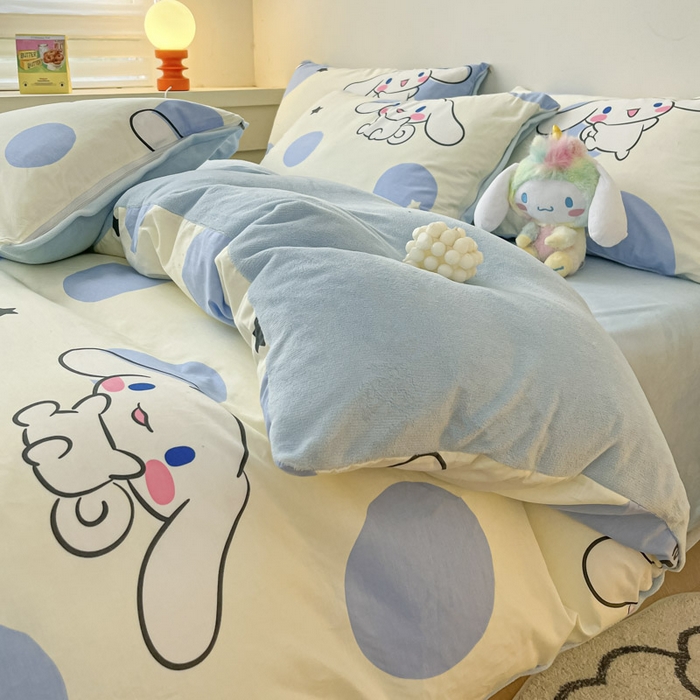 91家纺网 家纺一手货源 找家纺 晨希家居 2025A面40支全棉印花B版高克重牛奶绒棉加绒多规格套件棉加绒-波点狗