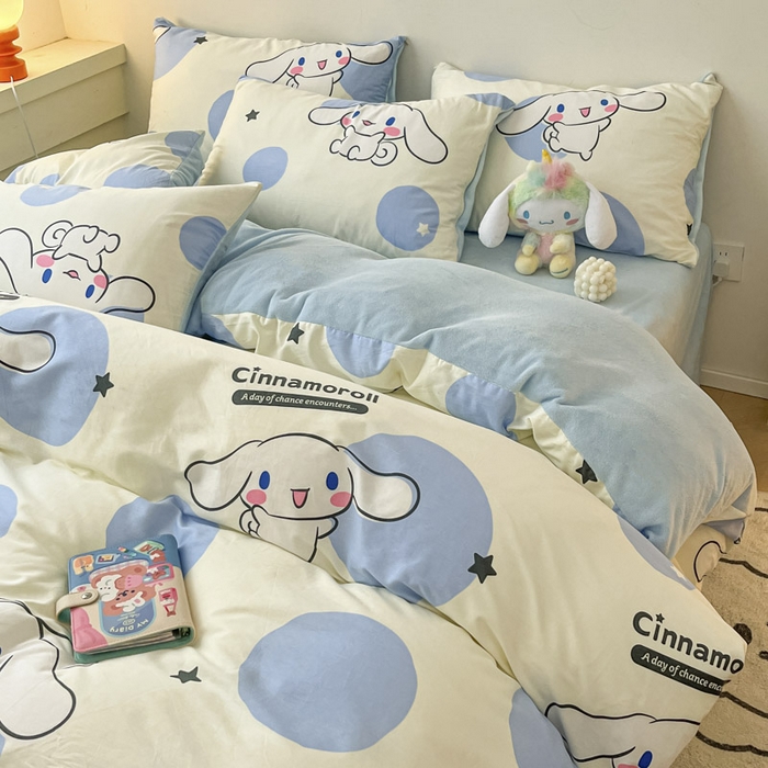 91家纺网 家纺一手货源 找家纺 晨希家居 2025A面40支全棉印花B版高克重牛奶绒棉加绒多规格套件棉加绒-波点狗