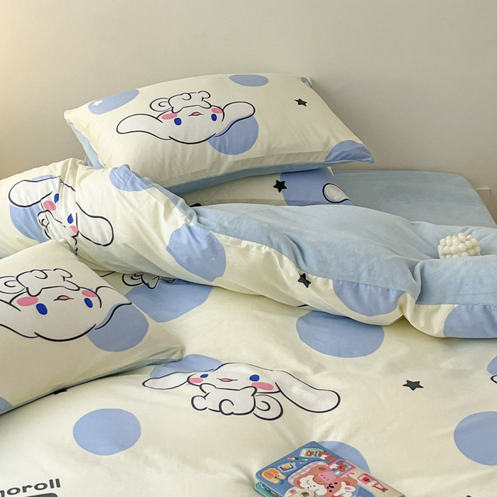 91家纺网 家纺一手货源 找家纺 晨希家居 2025A面40支全棉印花B版高克重牛奶绒棉加绒多规格套件棉加绒-波点狗