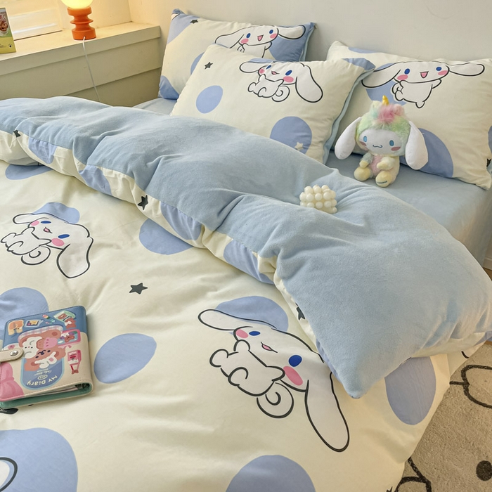 91家纺网 家纺一手货源 找家纺 晨希家居 2025A面40支全棉印花B版高克重牛奶绒棉加绒多规格套件棉加绒-波点狗