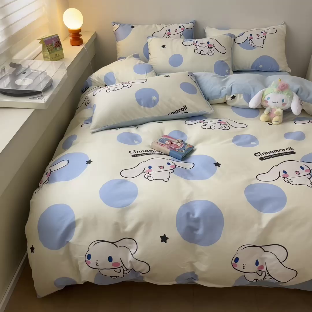 91家纺网 家纺一手货源 找家纺 晨希家居 2025A面40支全棉印花B版高克重牛奶绒棉加绒多规格套件棉加绒-波点狗