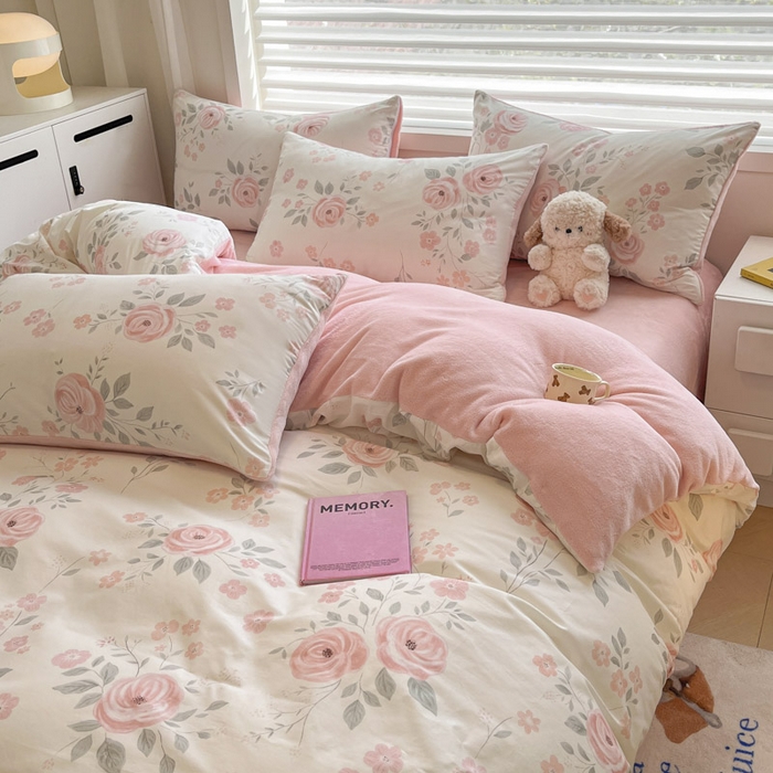 91家纺网 家纺一手货源 找家纺 晨希家居 2025A面40支全棉印花B版高克重牛奶绒棉加绒多规格套件棉加绒-花韵天姿