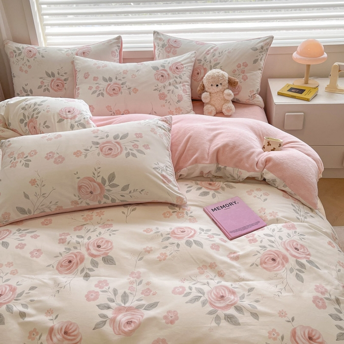 91家纺网 家纺一手货源 找家纺 晨希家居 2025A面40支全棉印花B版高克重牛奶绒棉加绒多规格套件棉加绒-花韵天姿