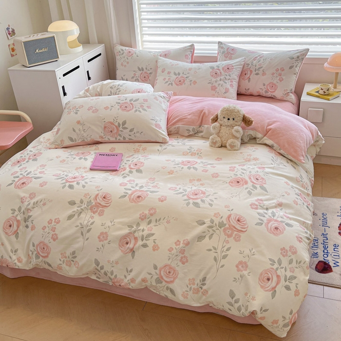 91家纺网 家纺一手货源 找家纺 晨希家居 2025A面40支全棉印花B版高克重牛奶绒棉加绒多规格套件棉加绒-花韵天姿