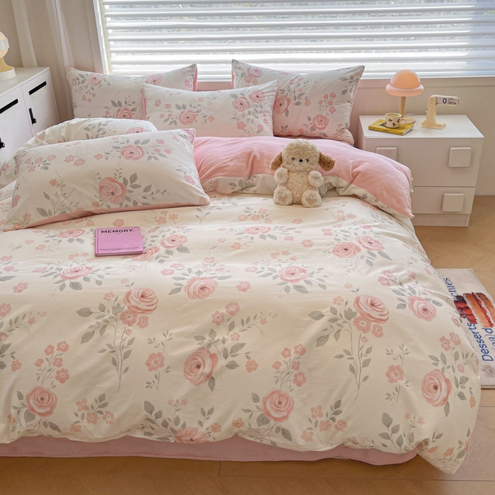 91家纺网 家纺一手货源 找家纺 晨希家居 2025A面40支全棉印花B版高克重牛奶绒棉加绒多规格套件棉加绒-花韵天姿