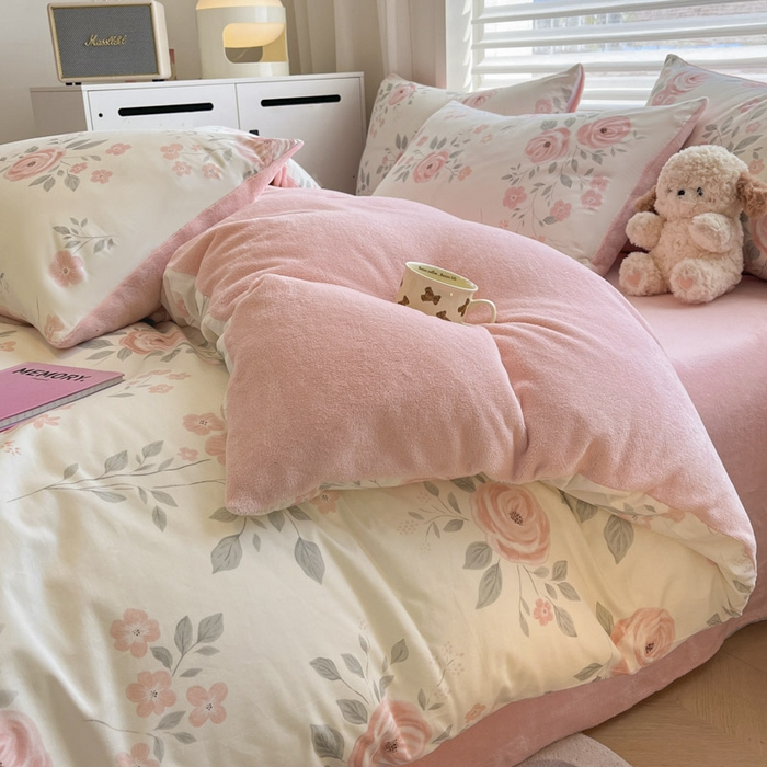 91家纺网 家纺一手货源 找家纺 晨希家居 2025A面40支全棉印花B版高克重牛奶绒棉加绒多规格套件棉加绒-花韵天姿