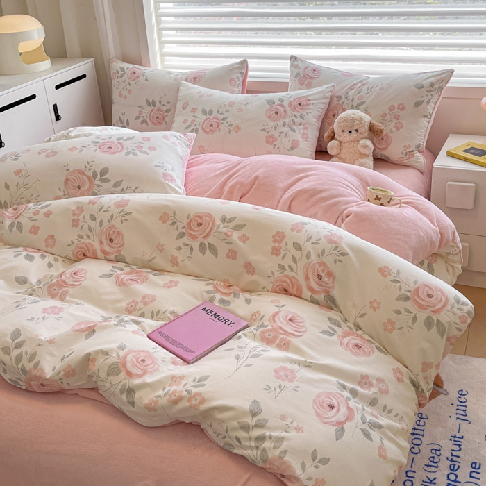 91家纺网 家纺一手货源 找家纺 晨希家居 2025A面40支全棉印花B版高克重牛奶绒棉加绒多规格套件棉加绒-花韵天姿