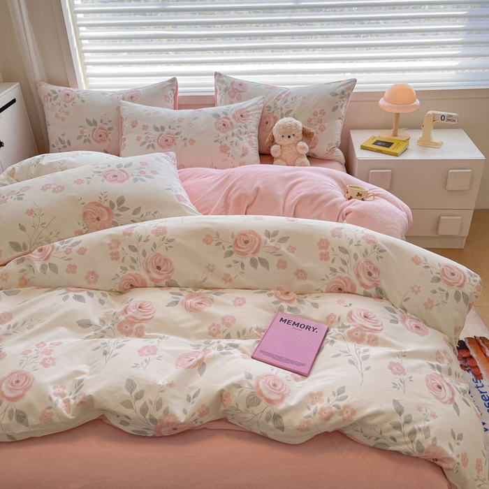 91家纺网 家纺一手货源 找家纺 晨希家居 2025A面40支全棉印花B版高克重牛奶绒棉加绒多规格套件棉加绒-花韵天姿