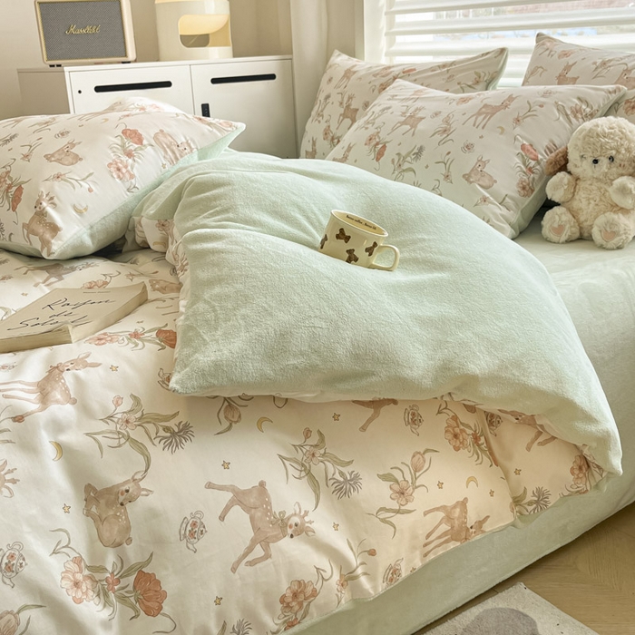 91家纺网 家纺一手货源 找家纺 晨希家居 2025A面40支全棉印花B版高克重牛奶绒棉加绒多规格套件棉加绒-灵鹿