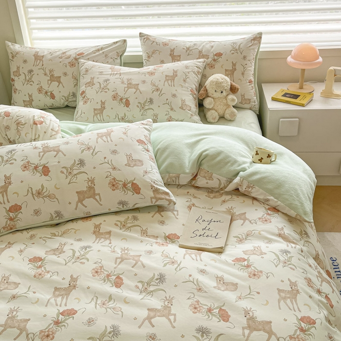 91家纺网 家纺一手货源 找家纺 晨希家居 2025A面40支全棉印花B版高克重牛奶绒棉加绒多规格套件棉加绒-灵鹿