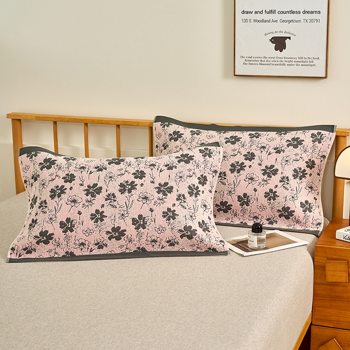 91家纺网 家纺一手货源 找家纺 棠薇家纺 2025新款精梳棉六层纱单枕巾 枕巾单件 夕颜粉