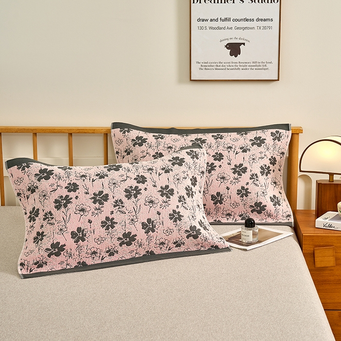 91家纺网 家纺一手货源 找家纺 棠薇家纺 2025新款精梳棉六层纱单枕巾 枕巾单件 夕颜粉