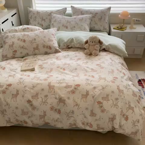 91家纺网 家纺一手货源 找家纺 晨希家居 2025A面40支全棉印花B版高克重牛奶绒棉加绒多规格套件棉加绒-灵鹿