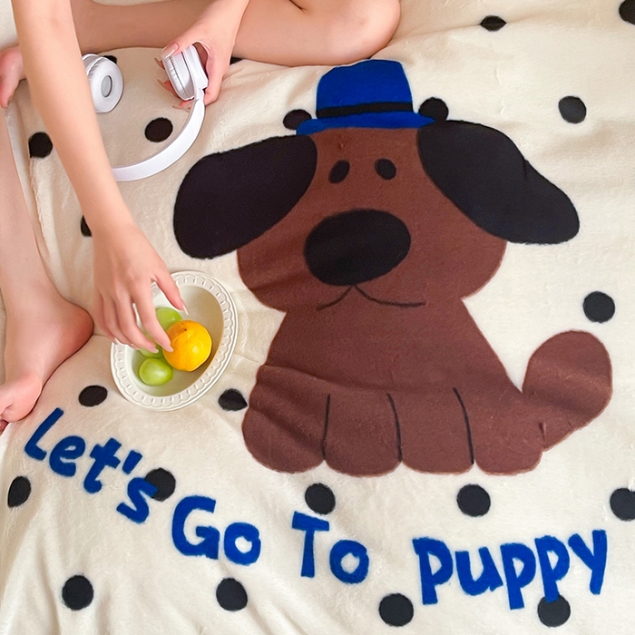 91家纺网 家纺一手货源 找家纺 安哆啦家纺 2025新款兔毛绒大版卡通牛奶绒兔兔绒印花四件套 小狗点点