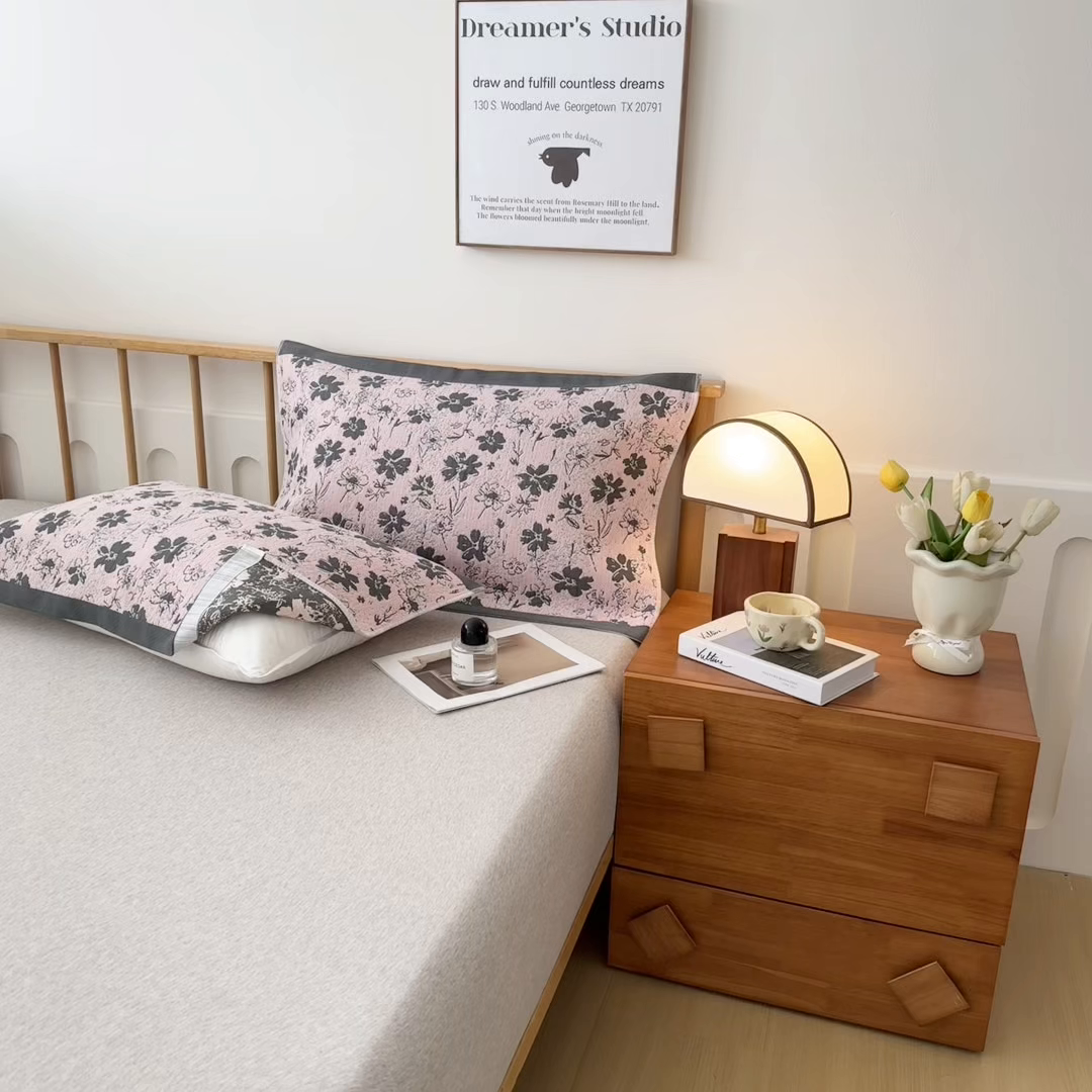 91家纺网 家纺一手货源 找家纺 棠薇家纺 2025新款精梳棉六层纱单枕巾 枕巾单件 夕颜粉