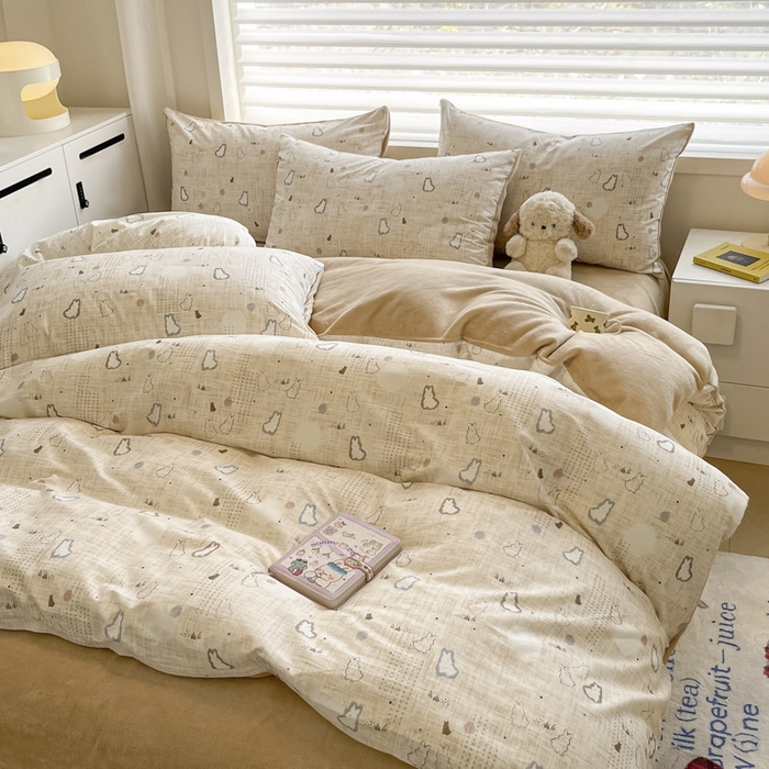 91家纺网 家纺一手货源 找家纺 晨希家居 2025A面40支全棉印花B版高克重牛奶绒棉加绒多规格套件棉加绒-棉野云兔