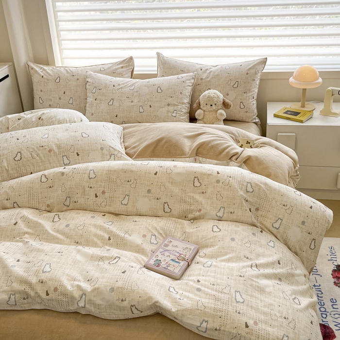 91家纺网 家纺一手货源 找家纺 晨希家居 2025A面40支全棉印花B版高克重牛奶绒棉加绒多规格套件棉加绒-棉野云兔