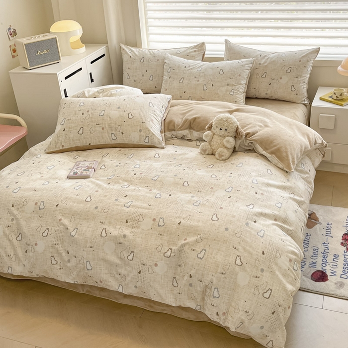 91家纺网 家纺一手货源 找家纺 晨希家居 2025A面40支全棉印花B版高克重牛奶绒棉加绒多规格套件棉加绒-棉野云兔