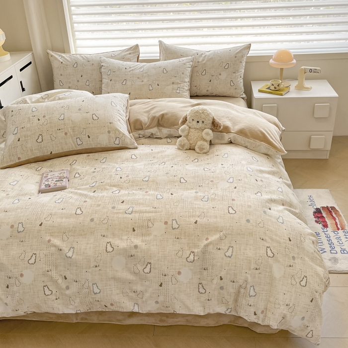 91家纺网 家纺一手货源 找家纺 晨希家居 2025A面40支全棉印花B版高克重牛奶绒棉加绒多规格套件棉加绒-棉野云兔