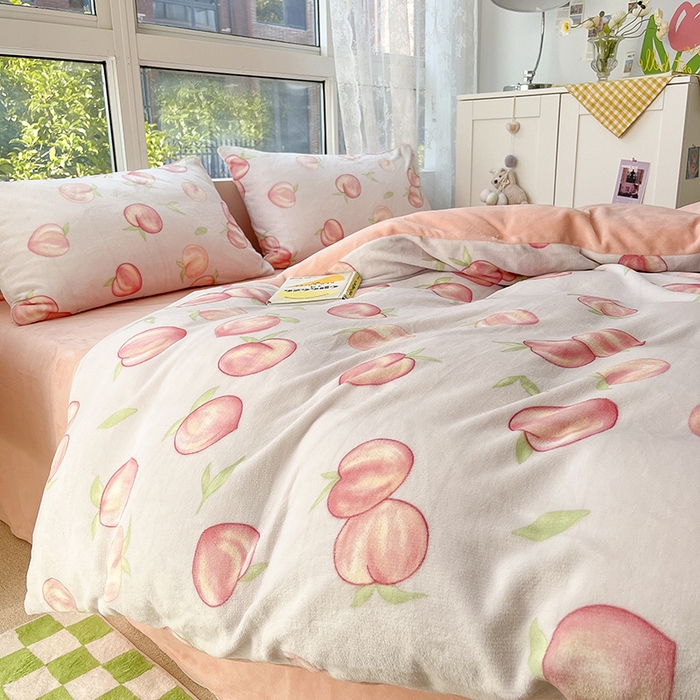 91家纺网 家纺一手货源 找家纺 雅居纺家纺 2025新款高克重牛奶绒印花单被套 粉粉桃