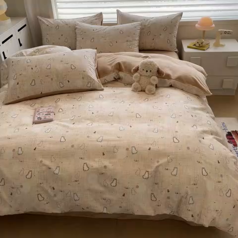 91家纺网 家纺一手货源 找家纺 晨希家居 2025A面40支全棉印花B版高克重牛奶绒棉加绒多规格套件棉加绒-棉野云兔