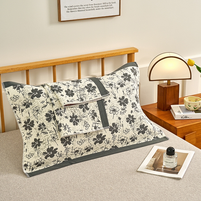 91家纺网 家纺一手货源 找家纺 棠薇家纺 2025新款精梳棉六层纱单枕巾 枕巾单件 夕颜灰