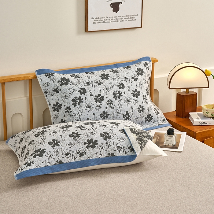 棠薇家纺 2025新款精梳棉六层纱单枕巾 枕巾单件 夕颜蓝