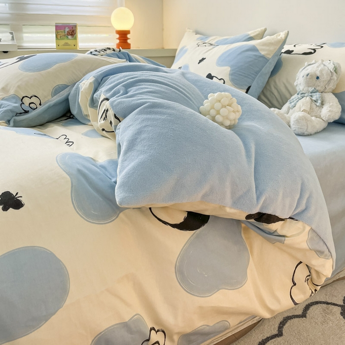 91家纺网 家纺一手货源 找家纺 晨希家居 2025A面40支全棉印花B版高克重牛奶绒棉加绒多规格套件棉加绒-奶牛猫