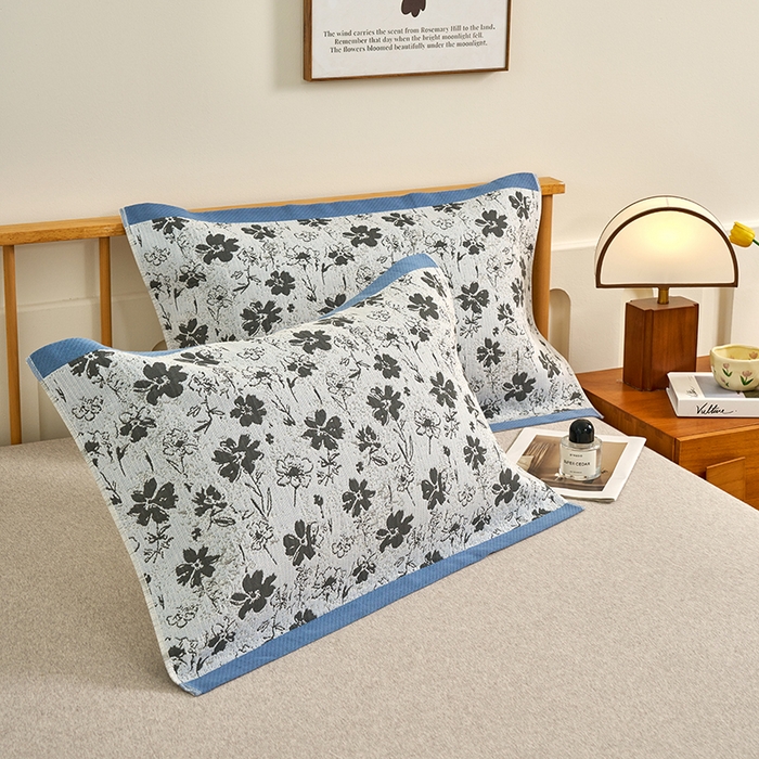 91家纺网 家纺一手货源 找家纺 棠薇家纺 2025新款精梳棉六层纱单枕巾 枕巾单件 夕颜蓝