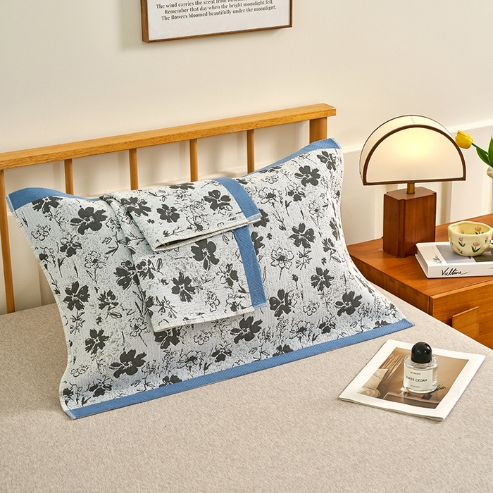 91家纺网 家纺一手货源 找家纺 棠薇家纺 2025新款精梳棉六层纱单枕巾 枕巾单件 夕颜蓝