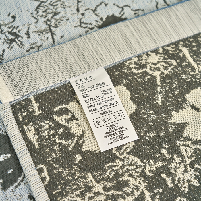 91家纺网 家纺一手货源 找家纺 棠薇家纺 2025新款精梳棉六层纱单枕巾 枕巾单件 夕颜蓝