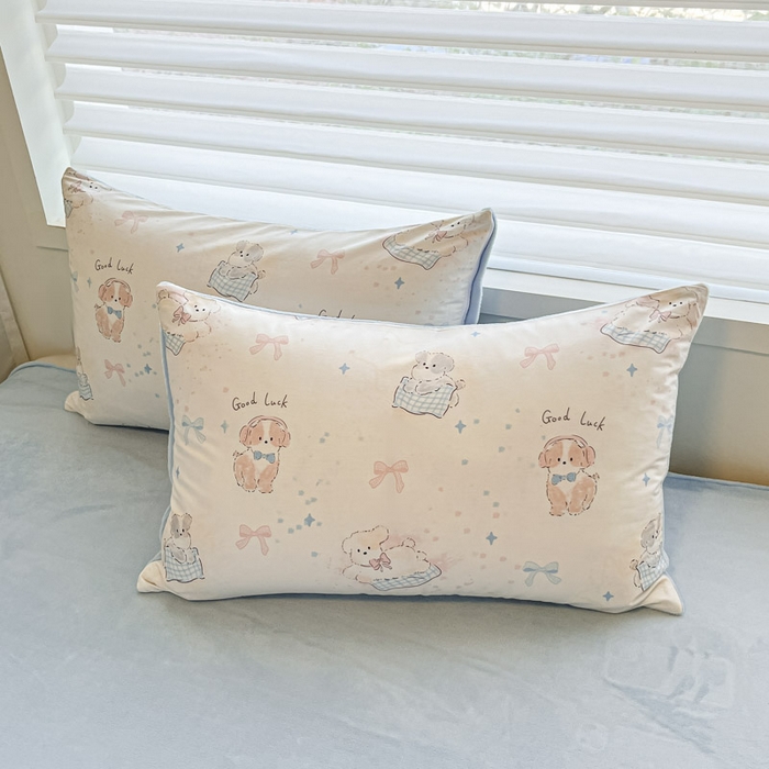 91家纺网 家纺一手货源 找家纺 晨希家居 2025A面40支全棉印花B版高克重牛奶绒棉加绒多规格套件棉加绒-星愿萌犬