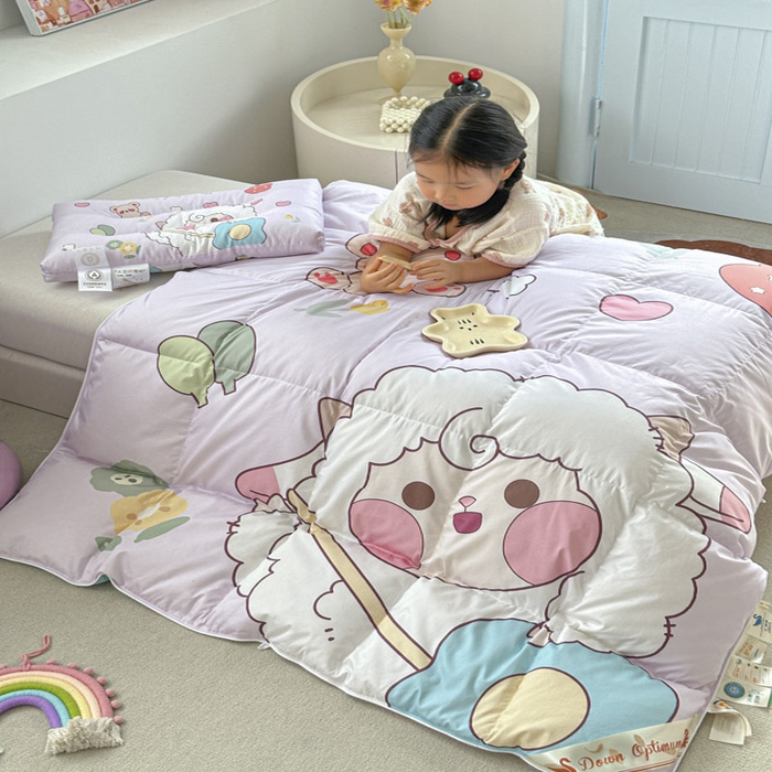 91家纺网 家纺一手货源 找家纺 暖羽屋羽绒馆 2025新款羽绒丝被芯春秋羽毛被儿童羽绒被子白鹅绒被芯婴幼儿园1.5米1.2米冬被 开心快乐