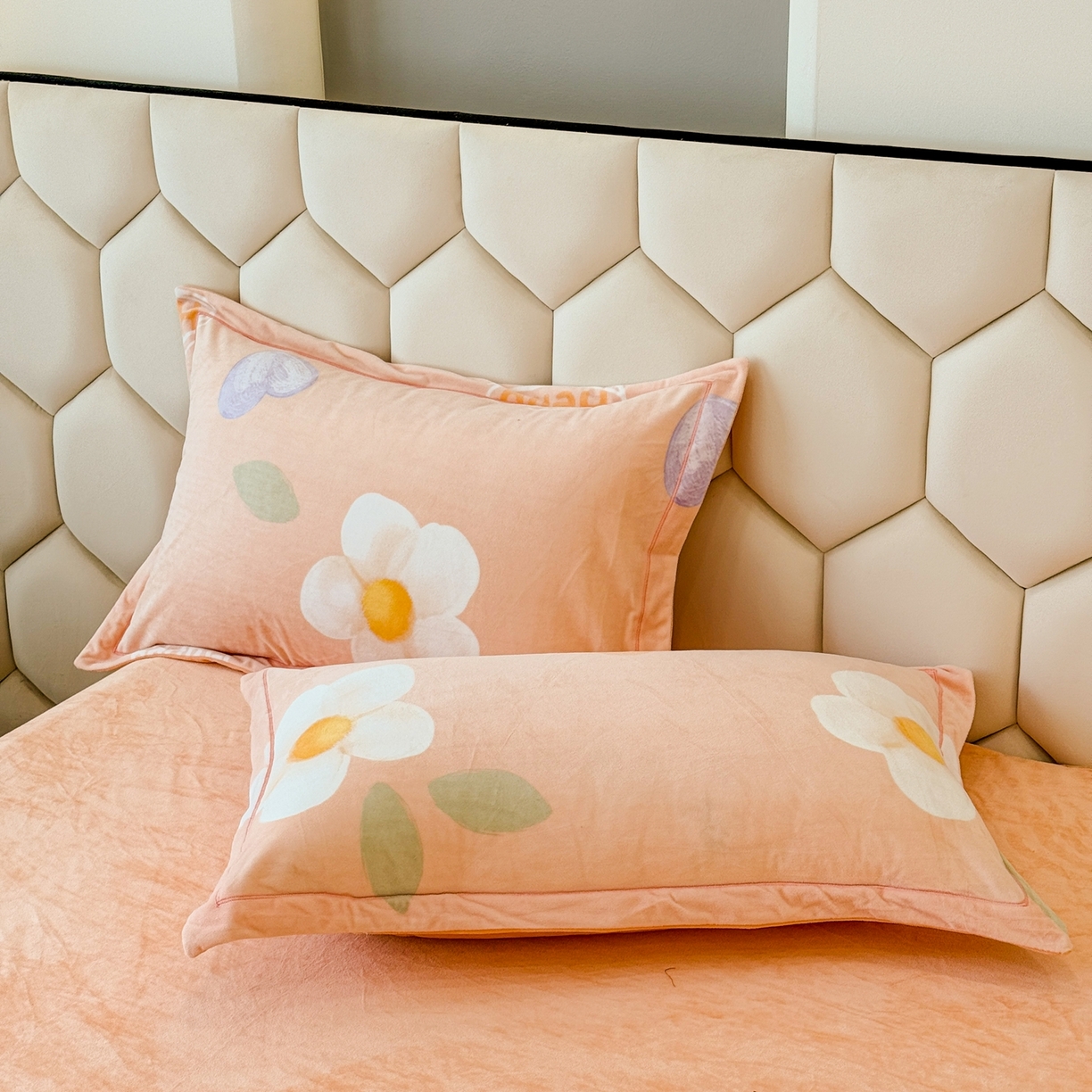 91家纺网 家纺一手货源 找家纺 喜四方 2025新款超细旦婴儿宝宝绒印花四件套 初心-桔