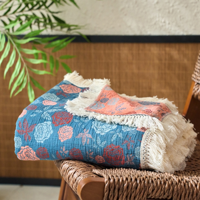 91家纺网 家纺一手货源 找家纺 （总）春皖家纺 2025新款棉麻大提花三层纱多功能盖毯毯子