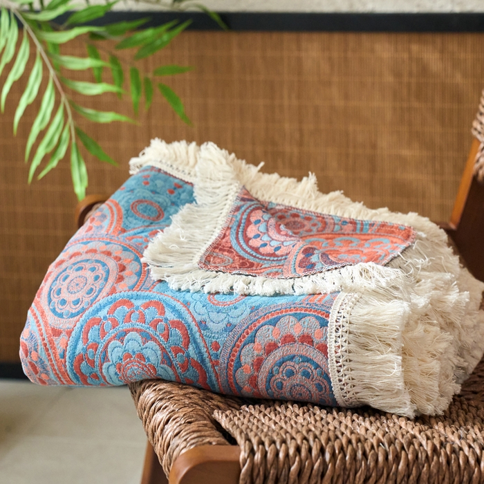 91家纺网 家纺一手货源 找家纺 （总）春皖家纺 2025新款棉麻大提花三层纱多功能盖毯毯子