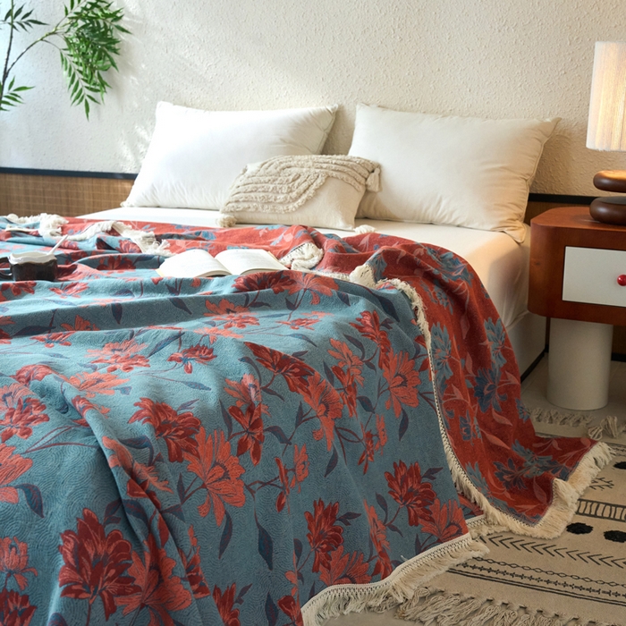 91家纺网 家纺一手货源 找家纺 （总）春皖家纺 2025新款棉麻大提花三层纱多功能盖毯毯子