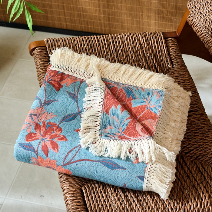 91家纺网 家纺一手货源 找家纺 春皖家纺 2025新款棉麻大提花三层纱多功能盖毯毯子 叠拍