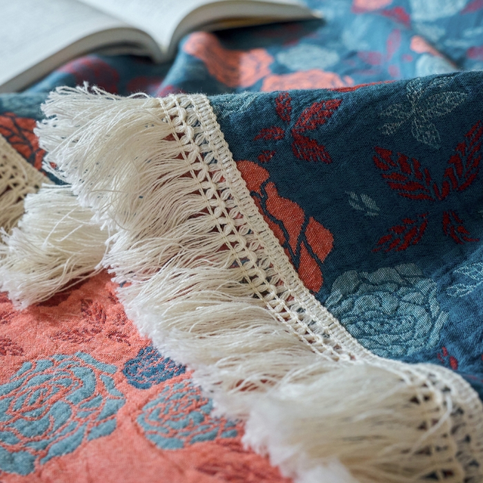 91家纺网 家纺一手货源 找家纺 春皖家纺 2025新款棉麻大提花三层纱多功能盖毯毯子 棠颜