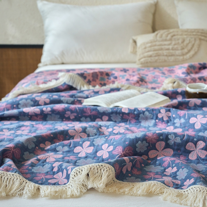 91家纺网 家纺一手货源 找家纺 春皖家纺 2025新款棉麻大提花三层纱多功能盖毯毯子 山舍