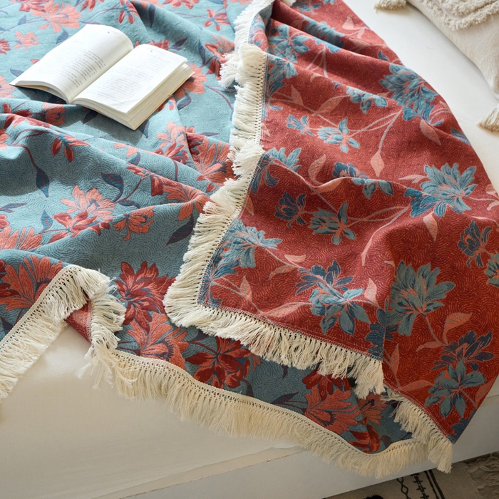 91家纺网 家纺一手货源 找家纺 春皖家纺 2025新款棉麻大提花三层纱多功能盖毯毯子 悦色